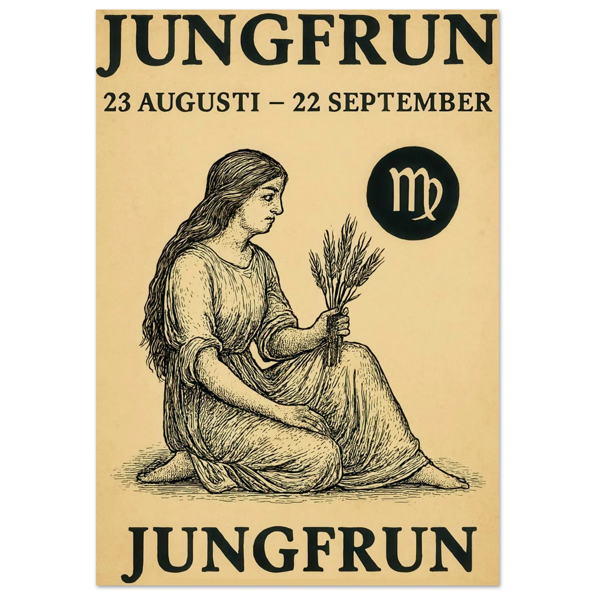 Vintage Virgo Zodiac Art Print – Jungfrun Swedish Astrology Poster with Classic Style