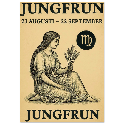Vintage Virgo Zodiac Art Print – Jungfrun Swedish Astrology Poster with Classic Style