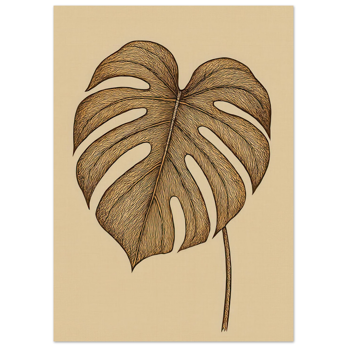 Frukter: Elegant Monstera Leaf Art Print – Elevate Your Space with Nature's Golden Touch, Available in Multiple Sizes