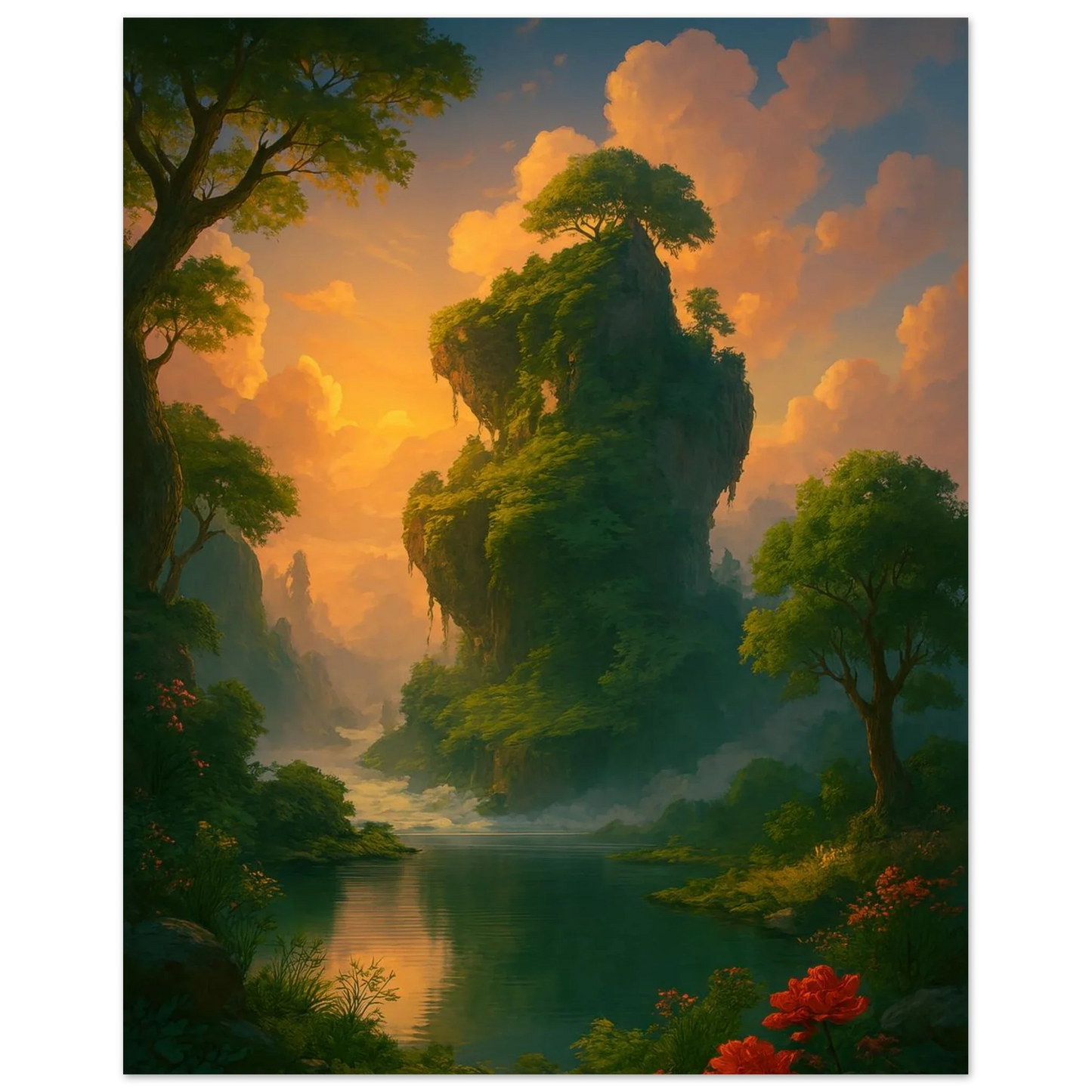 Mystical Sunset Isle: Vibrant Landscape Premium Art Poster