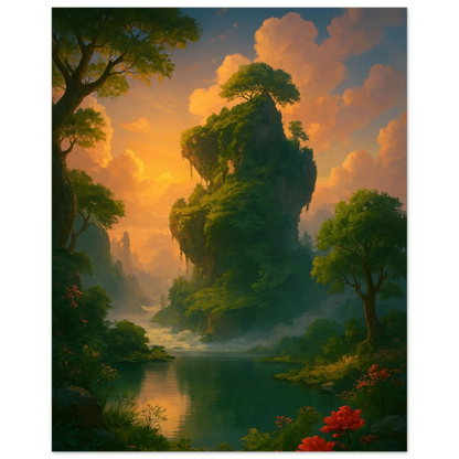 Mystical Sunset Isle: Vibrant Landscape Premium Art Poster