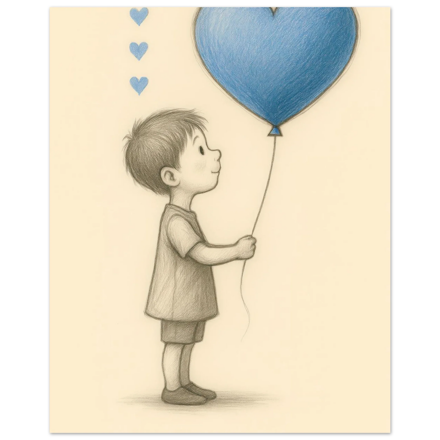 "A Little Love" Konsttryck – Charmig Barnillustration med Hjärteballong, Perfekt för Barnrummet i Olika Storlekar