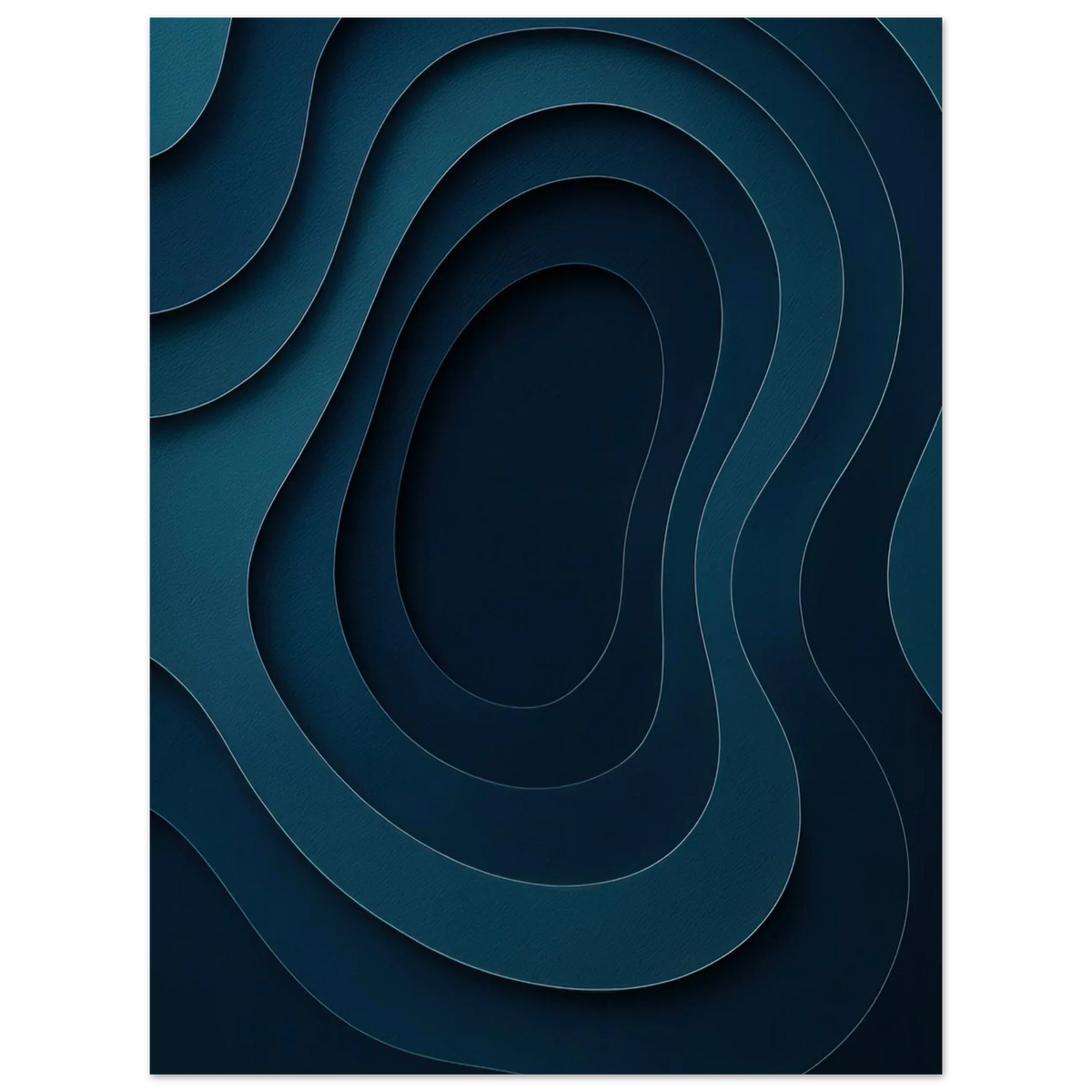 Abstract Contour Map Art Print: Deep Blue Minimalist Paper Cut Style