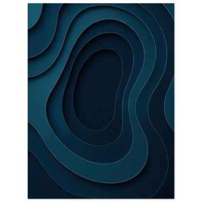 Abstract Contour Map Art Print: Deep Blue Minimalist Paper Cut Style