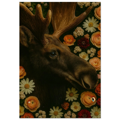 Djur: Majestic Moose & Floral Dream Art Print – Captivating Wildlife in Bloom for Your Home