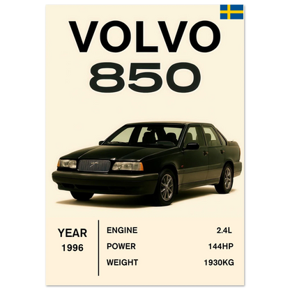 Volvo 850 Klassisk Bil Affisch – Fånga Tidens Elegans med Premium Konsttryck