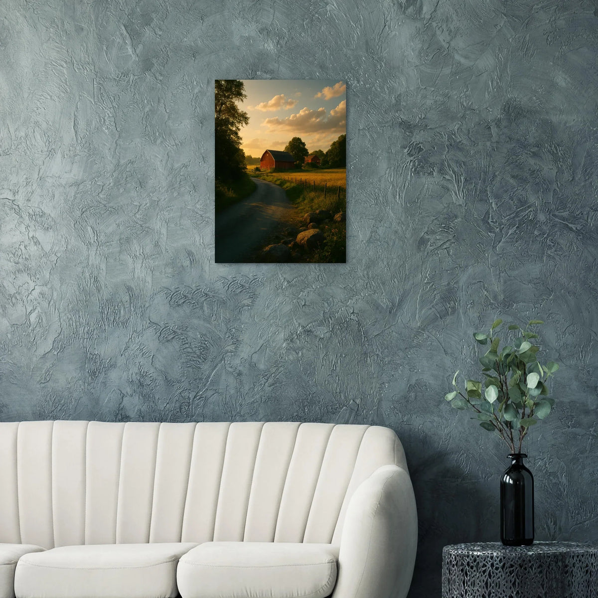 Golden Hour Farm Road Poster - Serene Rural Landscape Print for Your Home