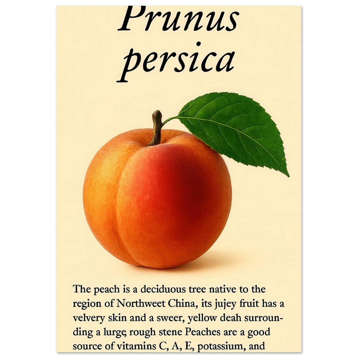 Frukter: Fresh Peach Botanical Art Print – Vibrant & Velvety 'Prunus persica' Poster in Your Choice of Sizes
