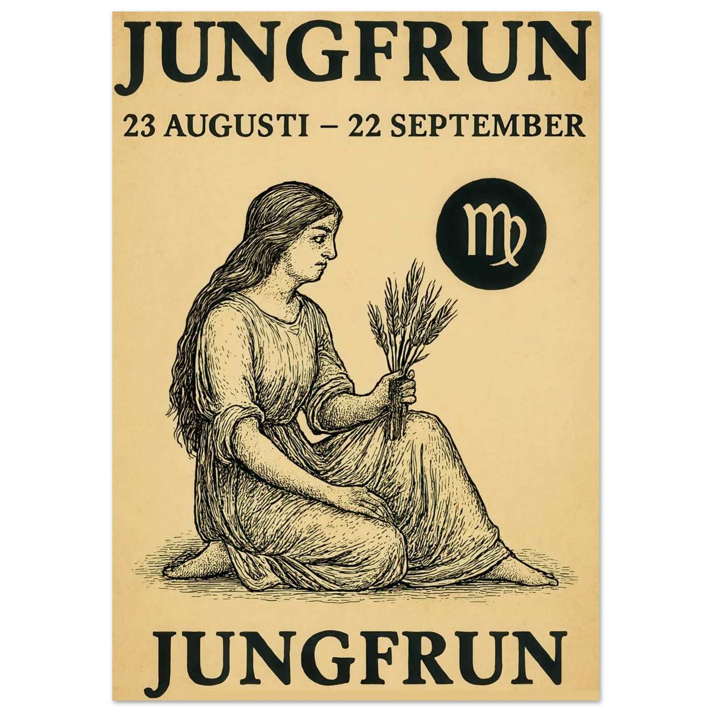 Vintage Virgo Zodiac Art Print – Jungfrun Swedish Astrology Poster with Classic Style