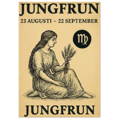 Vintage Virgo Zodiac Art Print – Jungfrun Swedish Astrology Poster with Classic Style