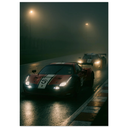 Bilar i Dimma: Dynamisk MotorSport Poster för Entusiasten