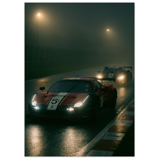 Bilar i Dimma: Dynamisk MotorSport Poster för Entusiasten