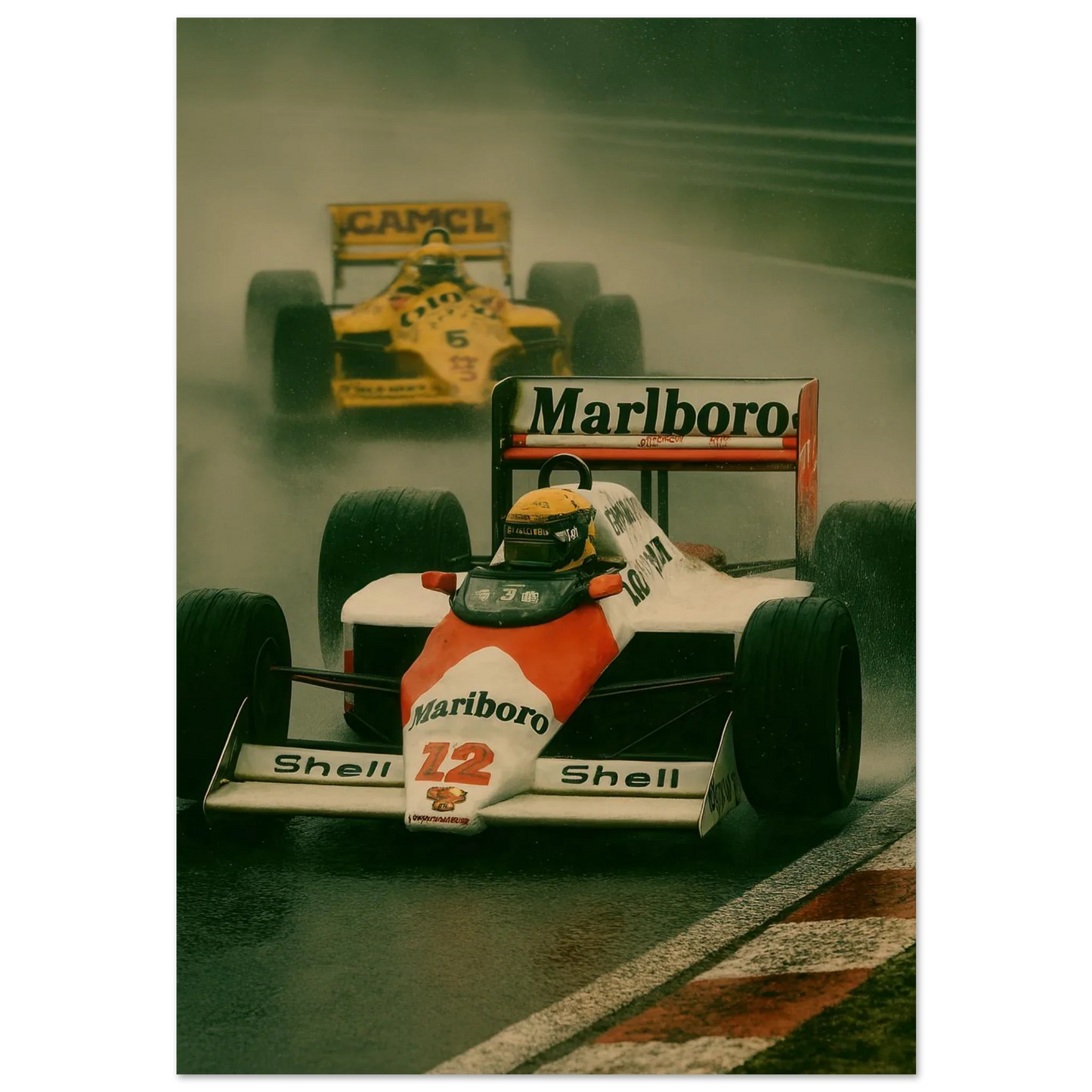 Racing Legacy: F1 Classic Poster – Dynamic Wet Race Art Print in Vibrant Detail