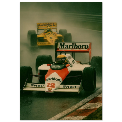 Racing Legacy: F1 Classic Poster – Dynamic Wet Race Art Print in Vibrant Detail