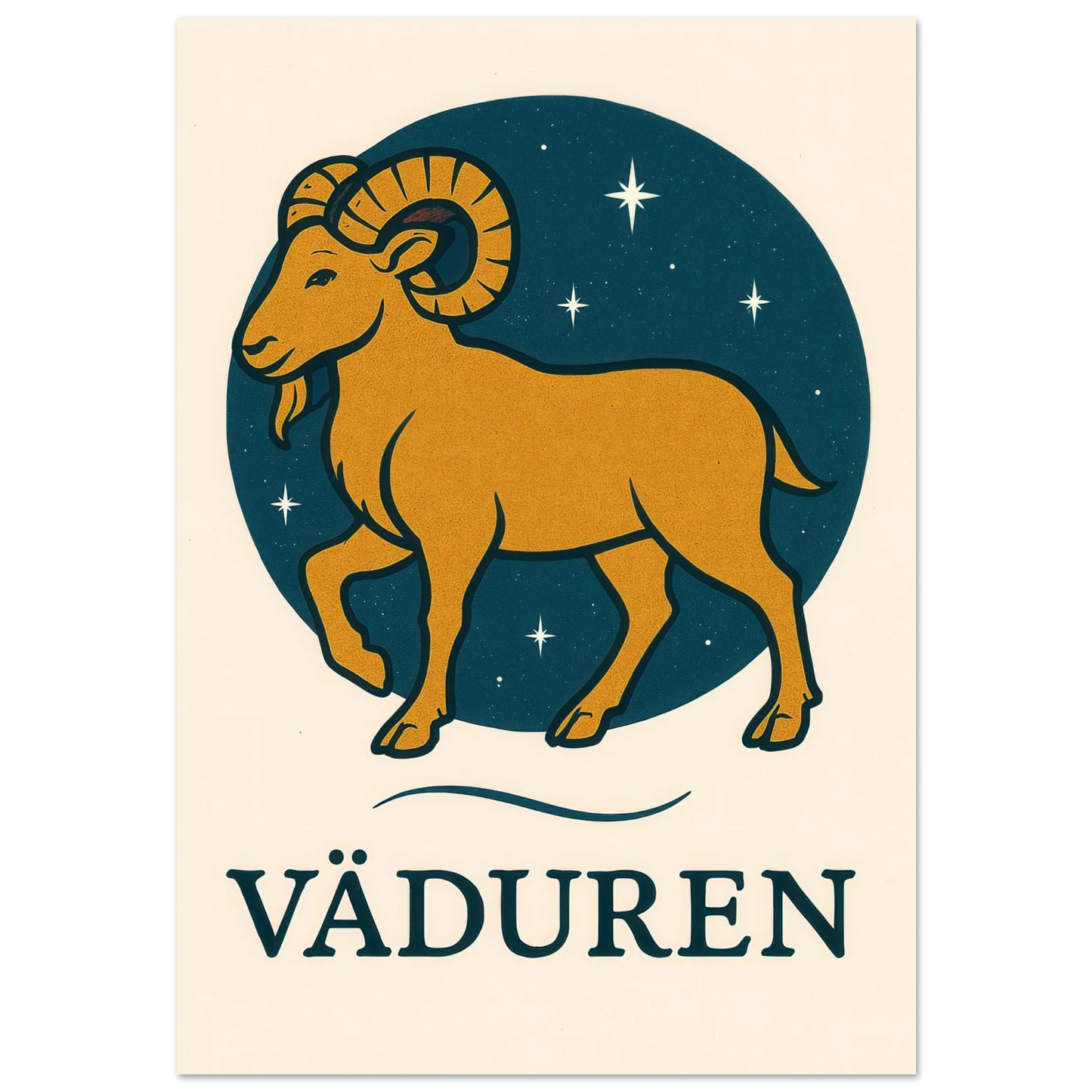 Väduren Stjärntecken Konsttryck – Guldbock i Retrodesign – Zodiac Väggkonst i Olika Storlekar