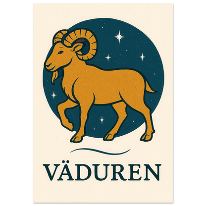 Väduren Stjärntecken Konsttryck – Guldbock i Retrodesign – Zodiac Väggkonst i Olika Storlekar