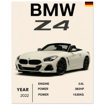 BMW Z4 2022 Sportbil Poster – Minimalistisk Design för Bilentusiasten