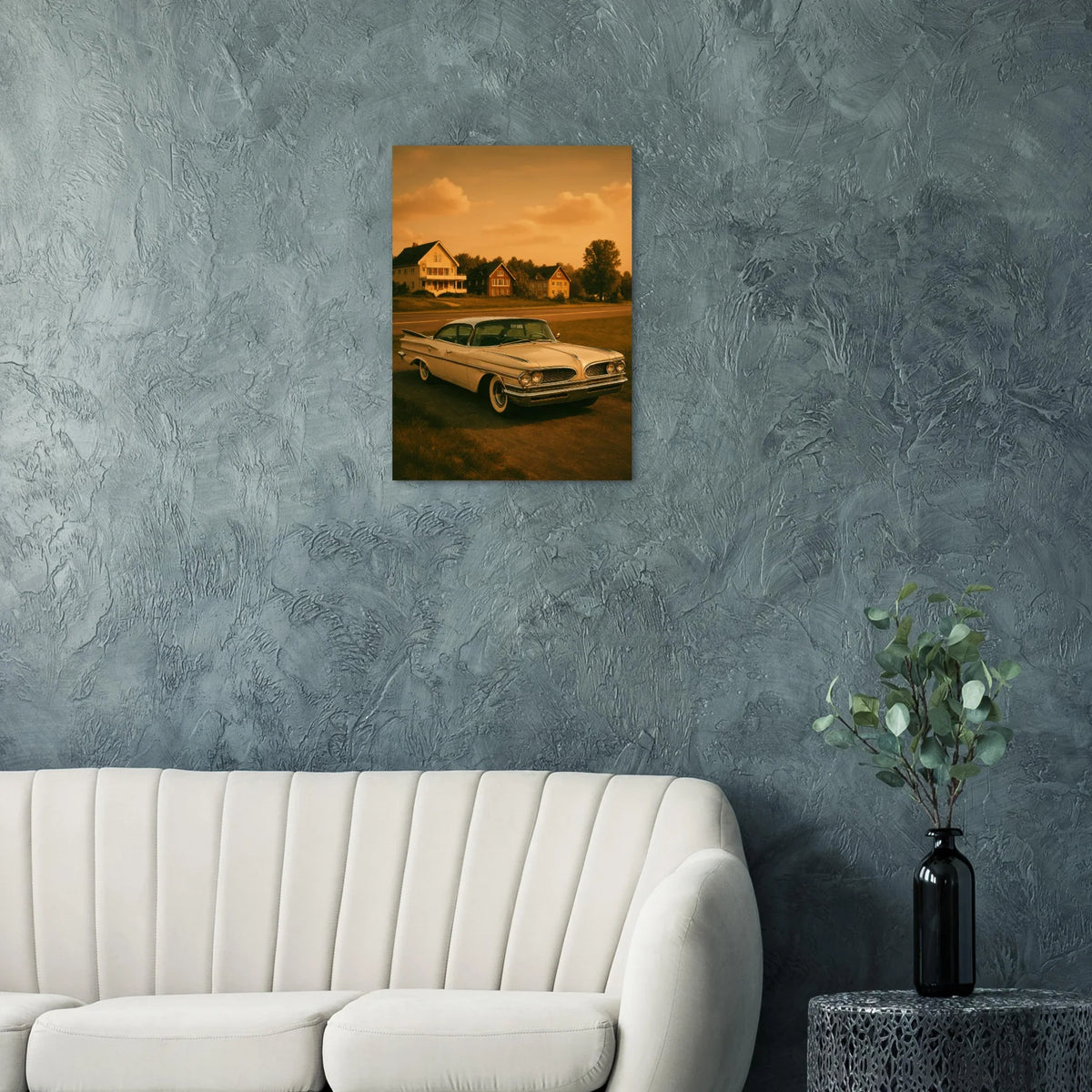 Retro Sunset Drive Poster - Vintage Car Art Print in Warm Sepia Tones, Available in 29 Sizes