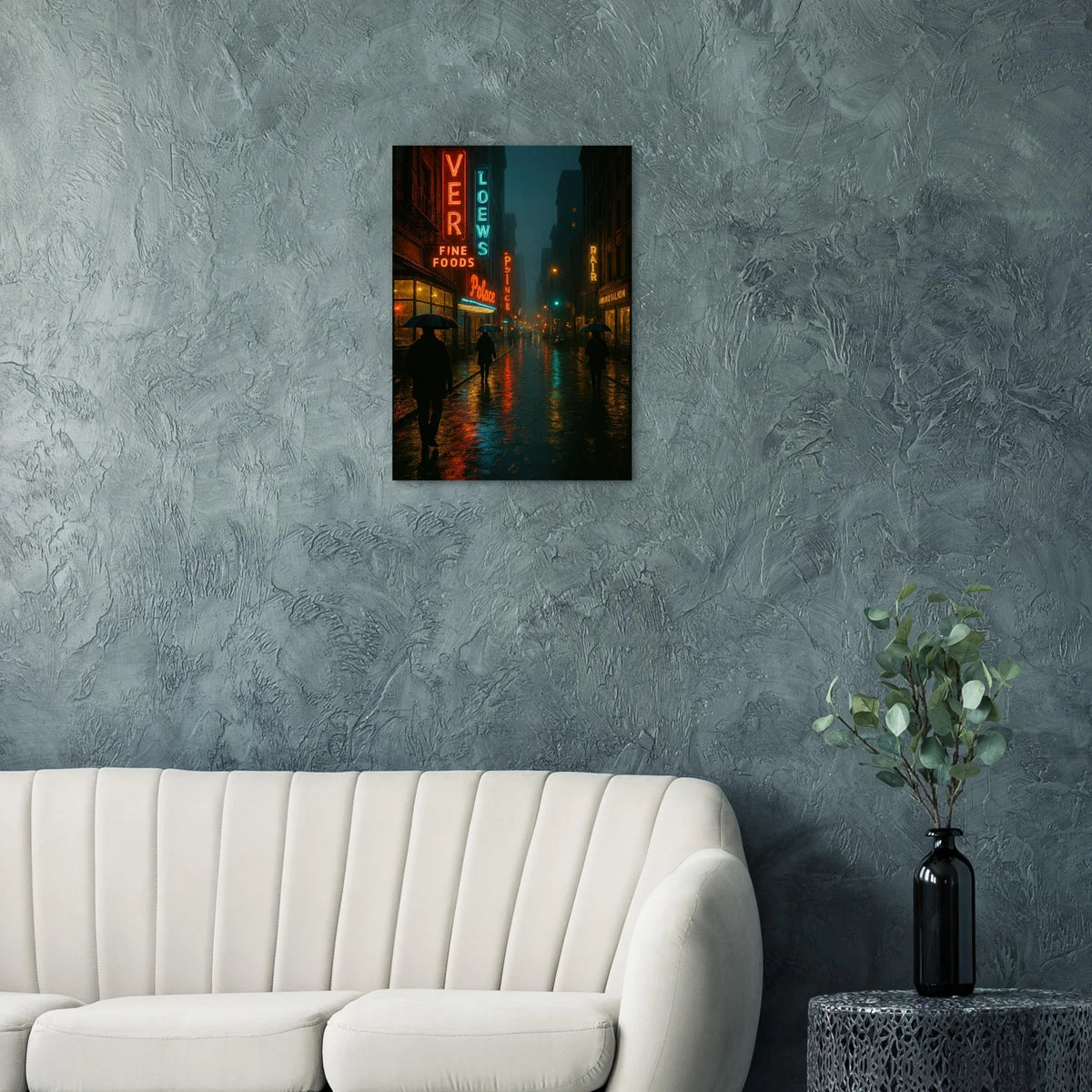 Neon Nights Rainwalk Poster - Urban Noir Cityscape Art Print in Various Sizes