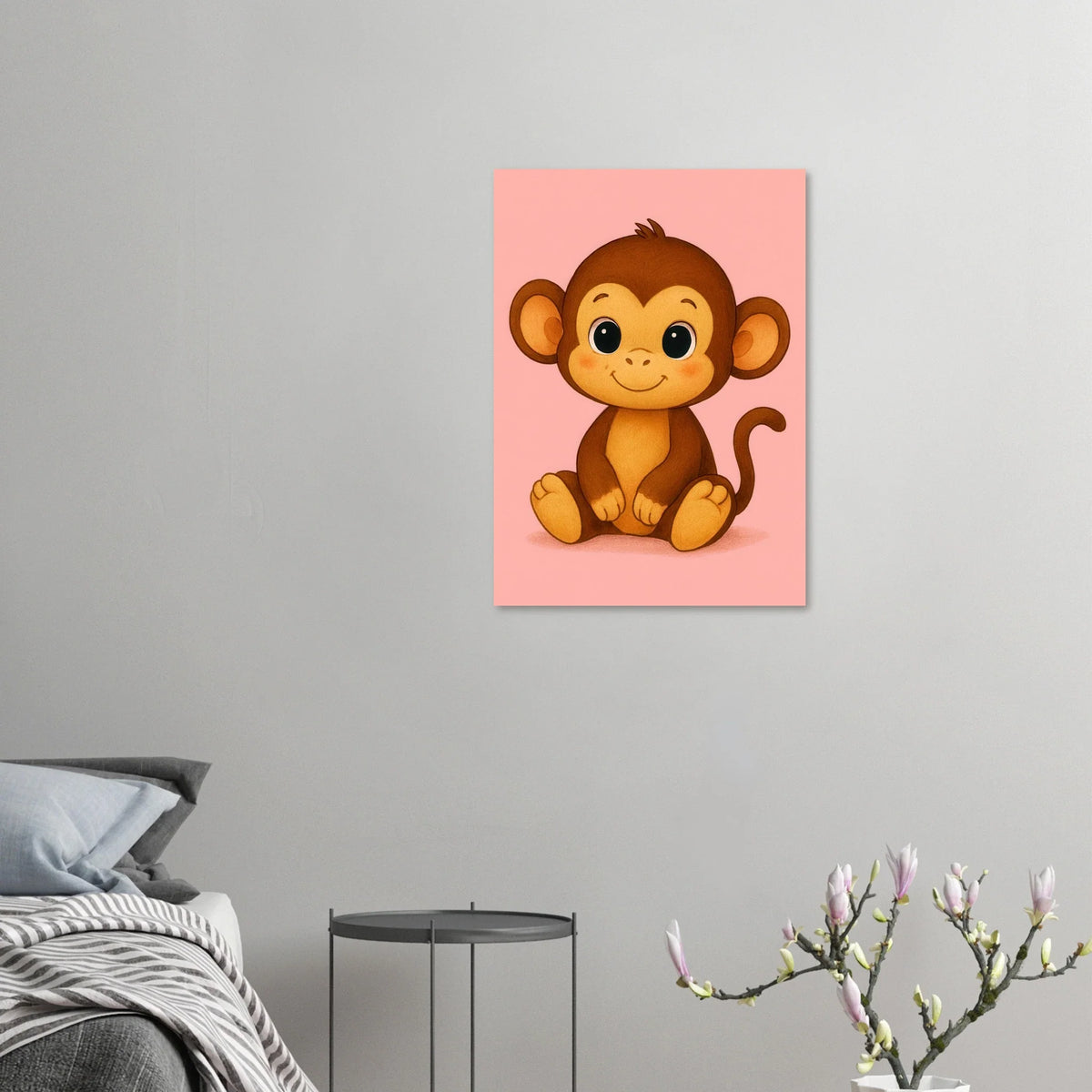 Söt Apa Illustration Poster – Lekfull Konst för Barnrummet, Välj Bland Flera Storlekar