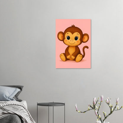 Söt Apa Illustration Poster – Lekfull Konst för Barnrummet, Välj Bland Flera Storlekar