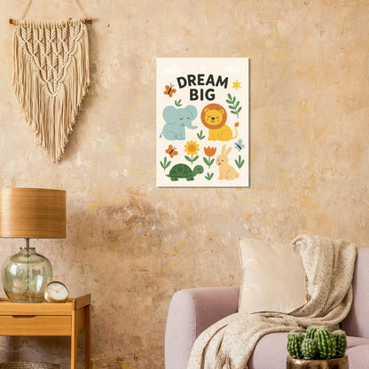 Dream Big Nursery Art Print - Whimsical Safari Animals & Uplifting Quote for Kids' Room Decor