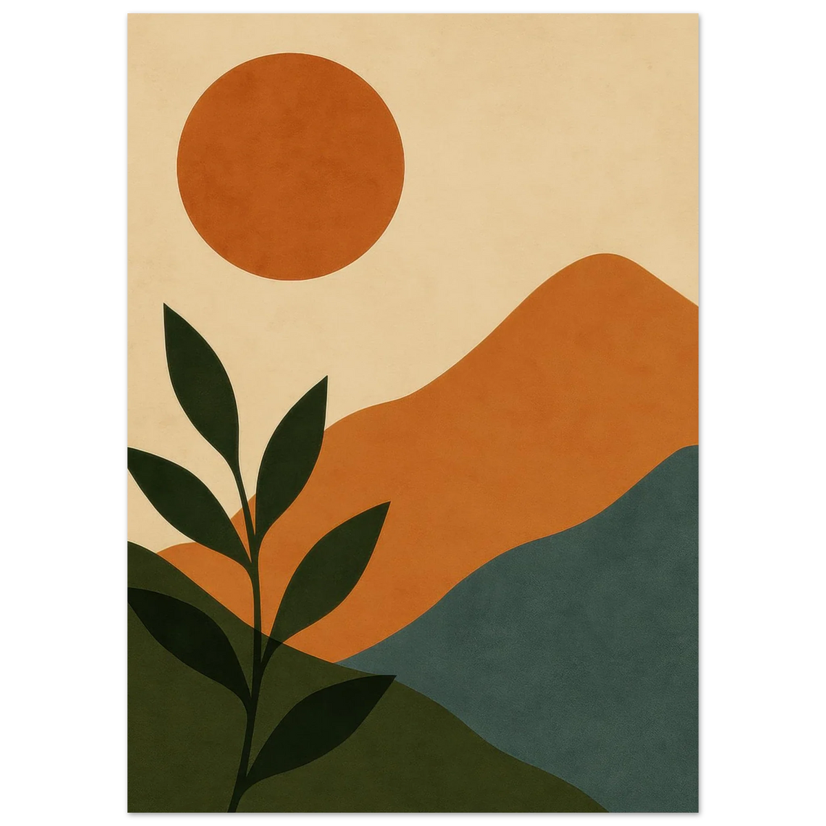 Minimalist Landscape Art Print – Earthy Tones & Botanical Poster for Boho Decor, available in 29 Sizes