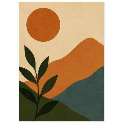 Minimalist Landscape Art Print – Earthy Tones & Botanical Poster for Boho Decor, available in 29 Sizes
