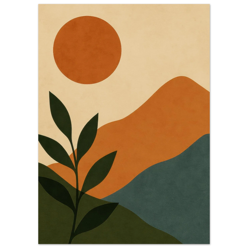 Minimalist Landscape Art Print – Earthy Tones & Botanical Poster for Boho Decor, available in 29 Sizes
