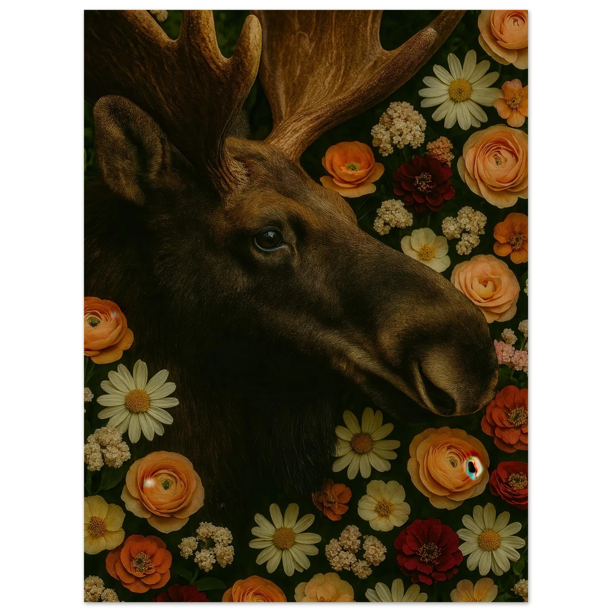 Djur: Majestic Moose & Floral Dream Art Print – Captivating Wildlife in Bloom for Your Home