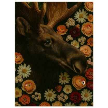 Djur: Majestic Moose & Floral Dream Art Print – Captivating Wildlife in Bloom for Your Home
