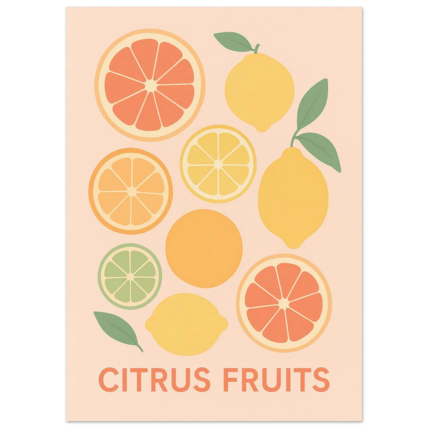 Fresh Citrus Fruits Minimalist Art Poster – Vibrant Kitchen & Dining Decor in Your Preferred Size