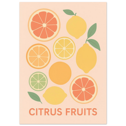Fresh Citrus Fruits Minimalist Art Poster – Vibrant Kitchen & Dining Decor in Your Preferred Size