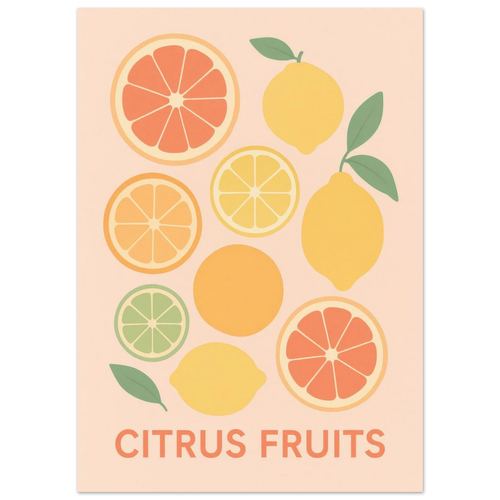 Fresh Citrus Fruits Minimalist Art Poster – Vibrant Kitchen & Dining Decor in Your Preferred Size