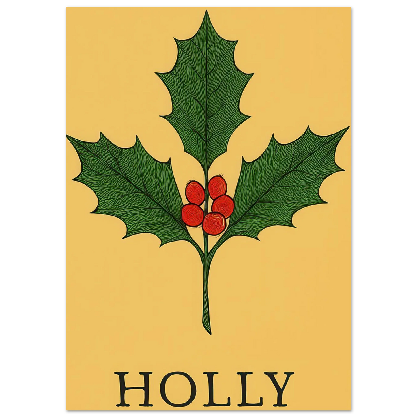 Frukter Botanisk Holly Print – Tidlös Väggkonst med Lyserande Bär & Löv i Dina Val av Storlekar
