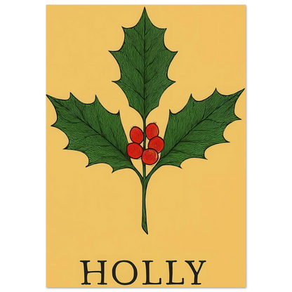 Frukter Botanisk Holly Print – Tidlös Väggkonst med Lyserande Bär & Löv i Dina Val av Storlekar