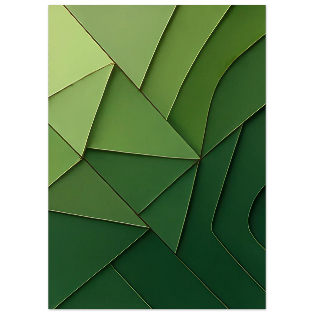 Abstrakt Minimalistisk Grön Geometri Konsttryck – Väggkonst i Nyanser av Skog och Limegrön