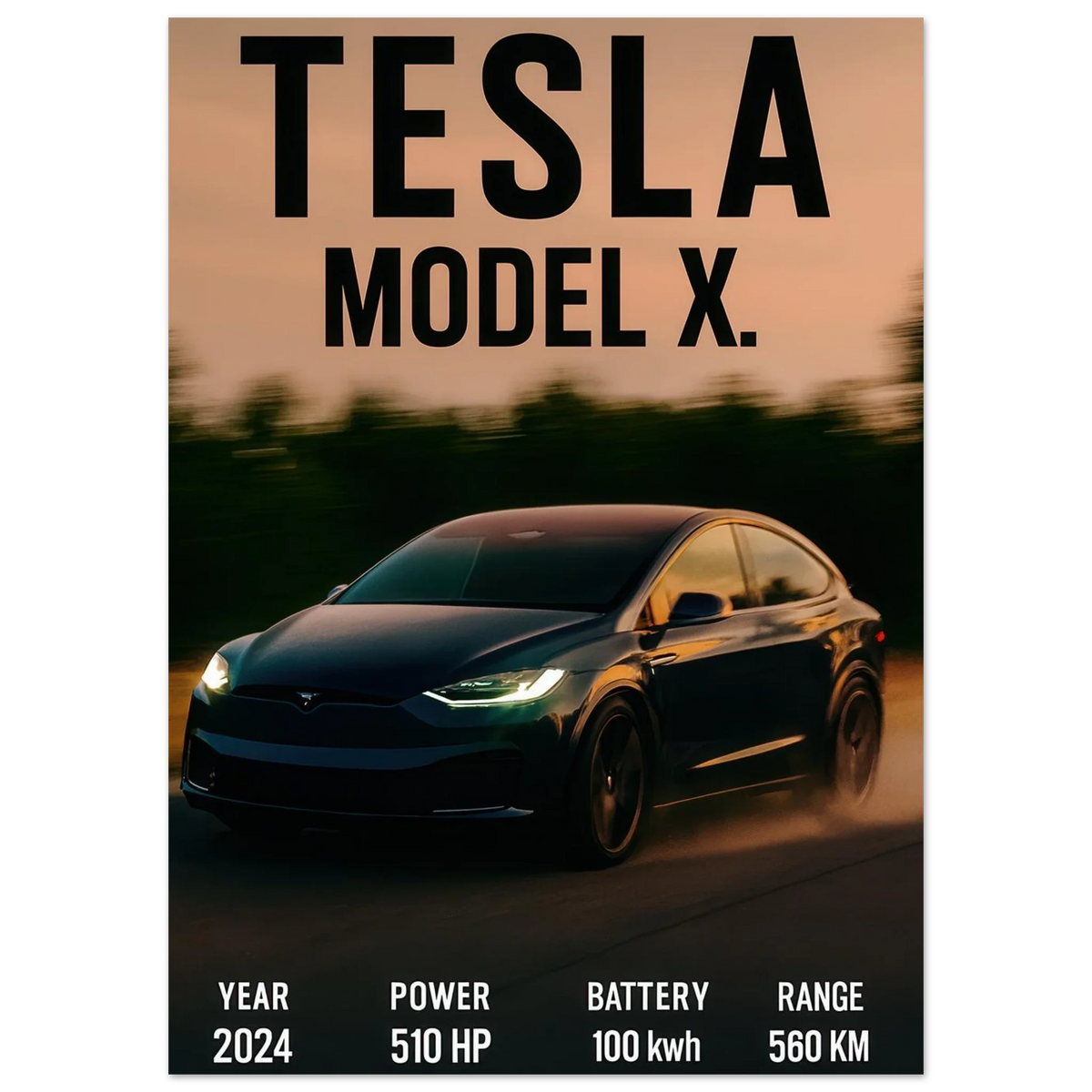 Tesla Model X Konsttryck - Modern Lyx för Väggen med Fenomenal Detaljrikedom