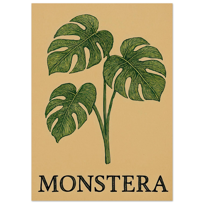 Frukter – Tropical Monstera Art Print i jordnära toner och livfulla gröna nyanser