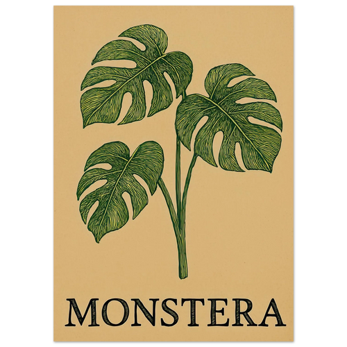 Frukter – Tropical Monstera Art Print i jordnära toner och livfulla gröna nyanser