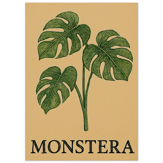 Frukter – Tropical Monstera Art Print i jordnära toner och livfulla gröna nyanser