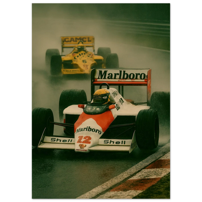 Racing Legacy: F1 Classic Poster – Dynamic Wet Race Art Print in Vibrant Detail