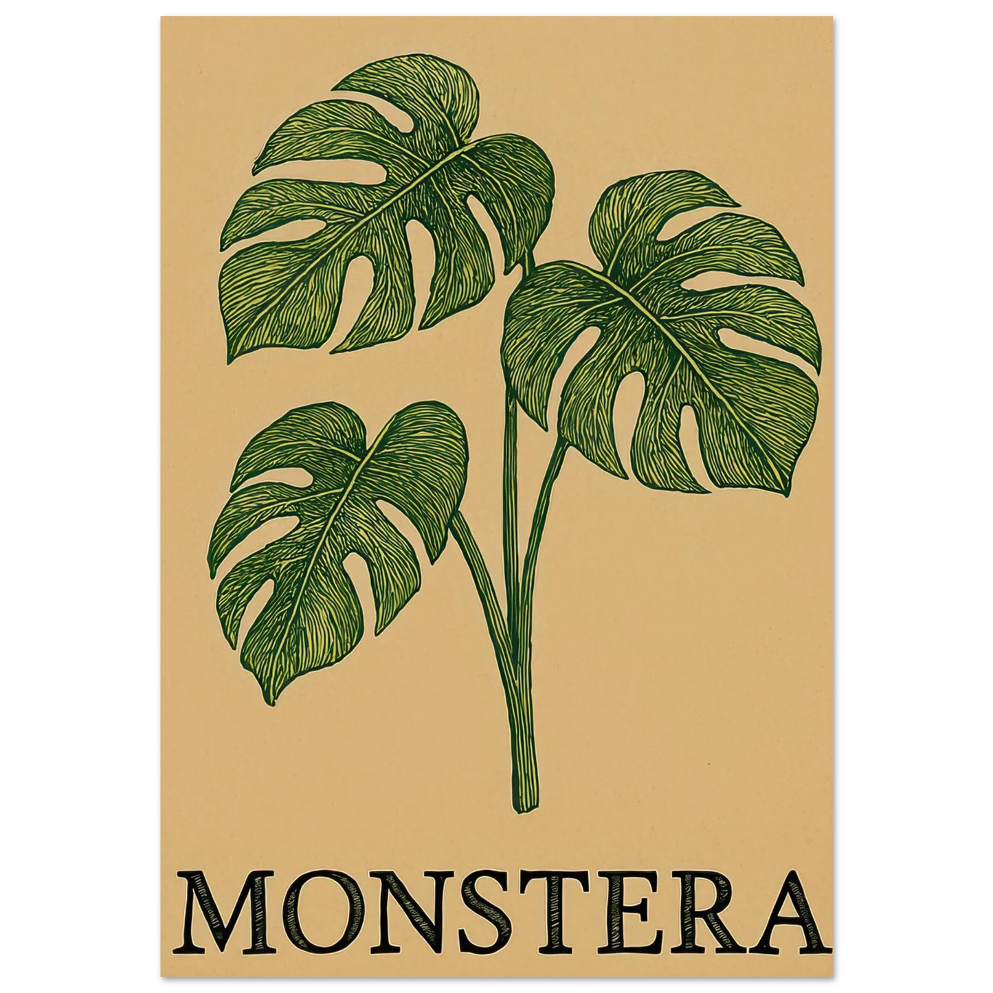 Frukter – Tropical Monstera Art Print i jordnära toner och livfulla gröna nyanser