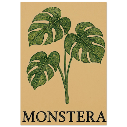 Frukter – Tropical Monstera Art Print i jordnära toner och livfulla gröna nyanser