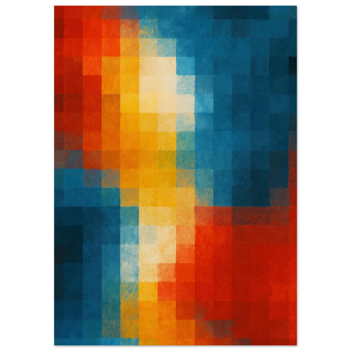 Abstrakt Kvadrater Konst Poster - Levande Blå, Gul & Röd Väggkonst