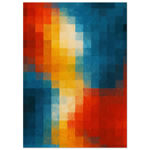 Abstrakt Kvadrater Konst Poster - Levande Blå, Gul & Röd Väggkonst
