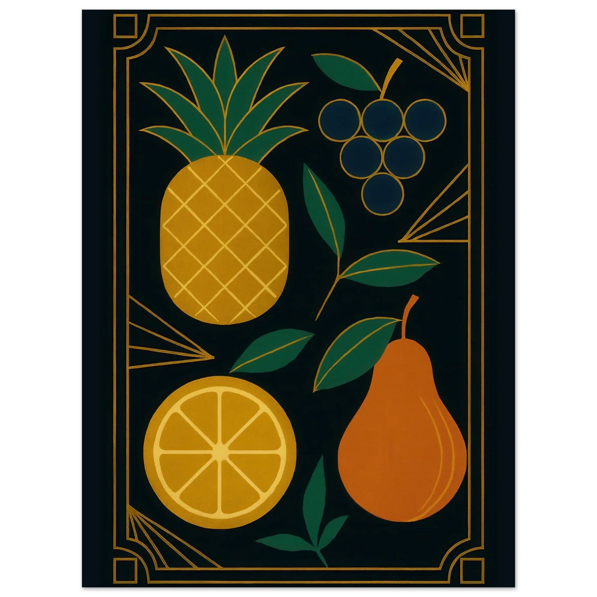 Frukter: Elegant Art Deco Frukt Poster – Lyxig Väggkonst med Gyllene Detaljer