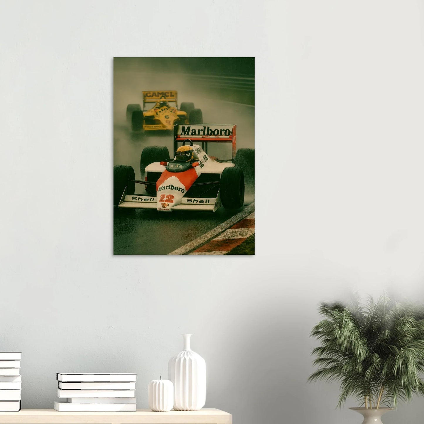 Racing Legacy: F1 Classic Poster – Dynamic Wet Race Art Print in Vibrant Detail