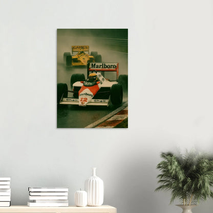 Racing Legacy: F1 Classic Poster – Dynamic Wet Race Art Print in Vibrant Detail