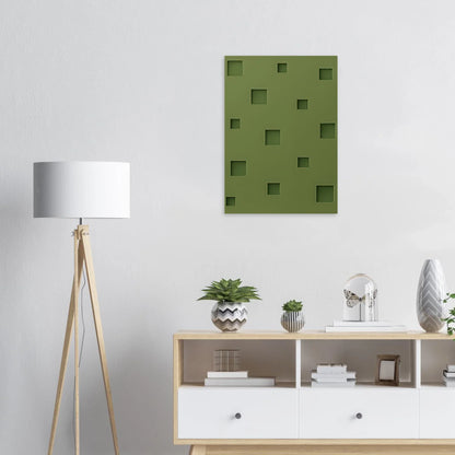 Minimalistiska Fönster: Abstrakt Konsttryck i Olivgrön